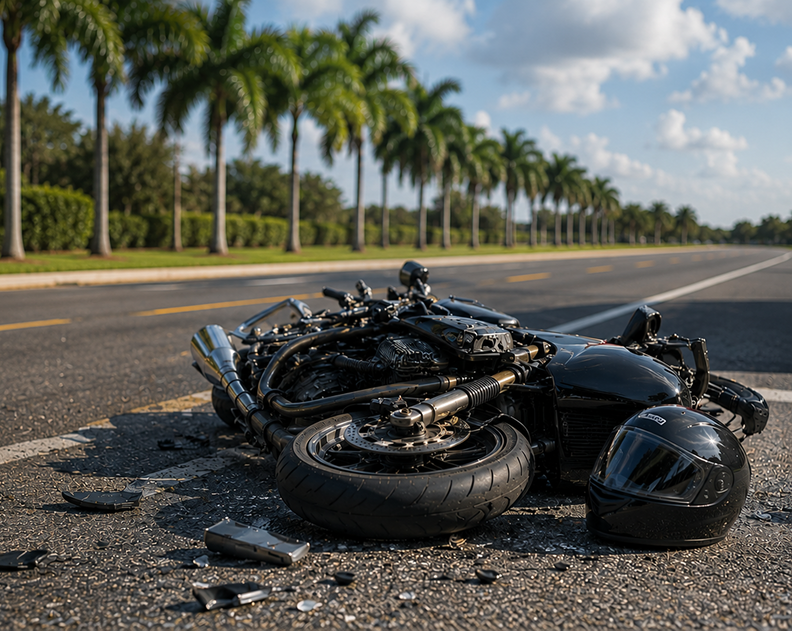 Crashed Motorcycle on Road